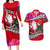 Wallis and Futuna Christmas Couples Matching Long Sleeve Bodycon Dress and Hawaiian Shirt Santa Claus Holding Coat of Arms Polynesian Xmas Style LT03 Red - Polynesian Pride