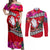 Wallis and Futuna Christmas Couples Matching Off Shoulder Maxi Dress and Long Sleeve Button Shirt Santa Claus Holding Coat of Arms Polynesian Xmas Style LT03 Red - Polynesian Pride