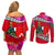 Wallis and Futuna Christmas Couples Matching Off Shoulder Short Dress and Long Sleeve Button Shirt Santa Claus Holding Coat of Arms Polynesian Xmas Style LT03 - Polynesian Pride