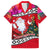 Wallis and Futuna Christmas Family Matching Off Shoulder Long Sleeve Dress and Hawaiian Shirt Santa Claus Holding Coat of Arms Polynesian Xmas Style LT03 Dad's Shirt - Short Sleeve Red - Polynesian Pride