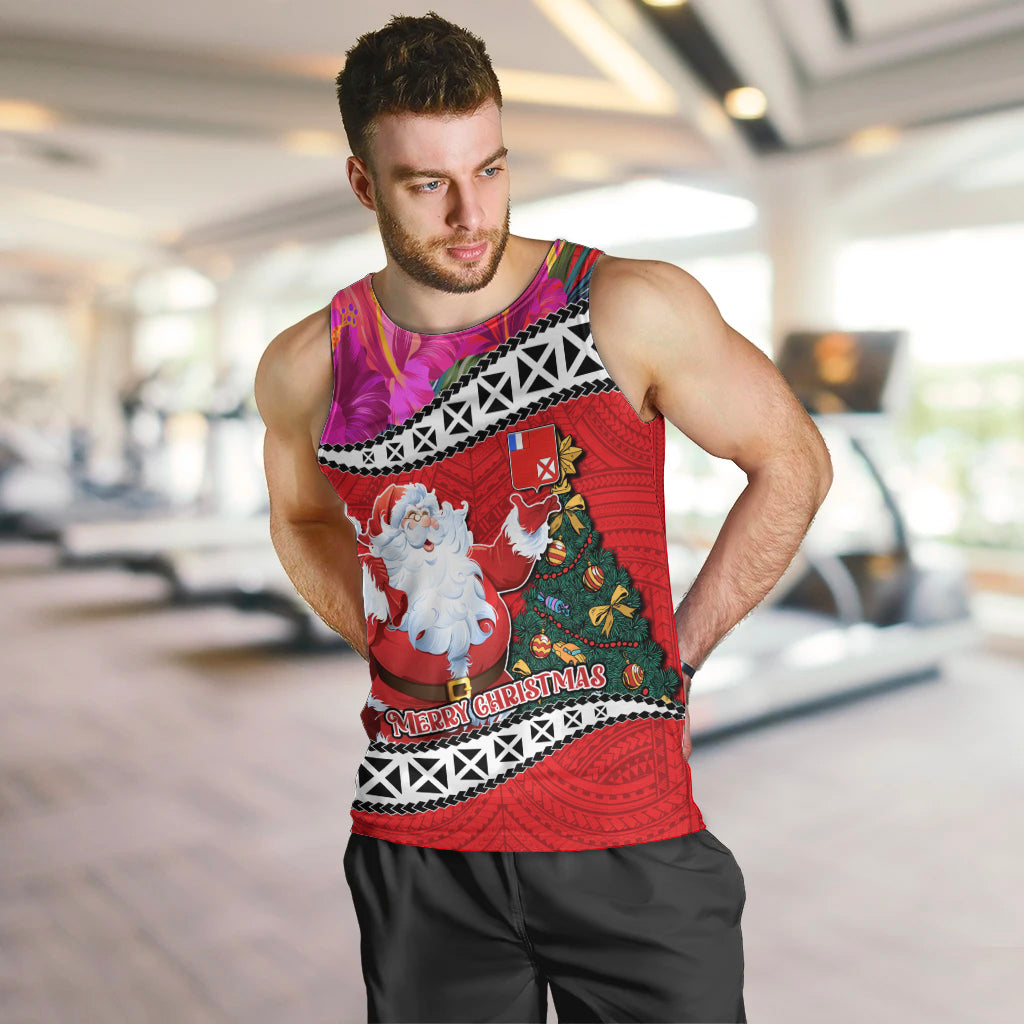 Wallis and Futuna Christmas Men Tank Top Santa Claus Holding Coat of Arms Polynesian Xmas Style LT03 Red - Polynesian Pride