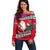 Wallis and Futuna Christmas Off Shoulder Sweater Santa Claus Holding Coat of Arms Polynesian Xmas Style LT03 Women Red - Polynesian Pride