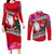 Custom Wallis and Futuna Christmas Couples Matching Long Sleeve Bodycon Dress and Long Sleeve Button Shirt Santa Claus Holding Coat of Arms Polynesian Xmas Style LT03 Red - Polynesian Pride