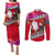 Custom Wallis and Futuna Christmas Couples Matching Puletasi Dress and Long Sleeve Button Shirt Santa Claus Holding Coat of Arms Polynesian Xmas Style LT03 Red - Polynesian Pride