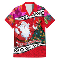 Custom Wallis and Futuna Christmas Family Matching Mermaid Dress and Hawaiian Shirt Santa Claus Holding Coat of Arms Polynesian Xmas Style LT03 Dad's Shirt - Short Sleeve Red - Polynesian Pride