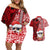 Mele Kalikimaka Hawaii Christmas Couples Matching Off Shoulder Short Dress and Hawaiian Shirt Santa Claus Kakau Tribal Mix Polynesia Tattoo LT03 Red - Polynesian Pride