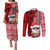 Mele Kalikimaka Hawaii Christmas Couples Matching Puletasi Dress and Long Sleeve Button Shirt Santa Claus Kakau Tribal Mix Polynesia Tattoo LT03 Red - Polynesian Pride