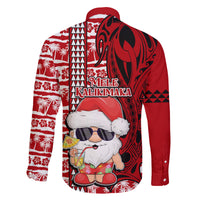 Mele Kalikimaka Hawaii Christmas Family Matching Off Shoulder Long Sleeve Dress and Hawaiian Shirt Santa Claus Kakau Tribal Mix Polynesia Tattoo LT03 - Polynesian Pride