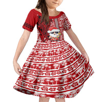 Mele Kalikimaka Hawaii Christmas Family Matching Off Shoulder Maxi Dress and Hawaiian Shirt Santa Claus Kakau Tribal Mix Polynesia Tattoo LT03 Daughter's Dress Red - Polynesian Pride