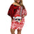 Mele Kalikimaka Hawaii Christmas Family Matching Off Shoulder Short Dress and Hawaiian Shirt Santa Claus Kakau Tribal Mix Polynesia Tattoo LT03 Mom's Dress Red - Polynesian Pride