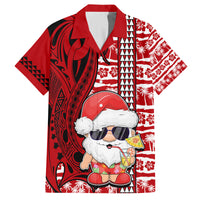 Mele Kalikimaka Hawaii Christmas Family Matching Puletasi Dress and Hawaiian Shirt Santa Claus Kakau Tribal Mix Polynesia Tattoo LT03 Dad's Shirt - Short Sleeve Red - Polynesian Pride