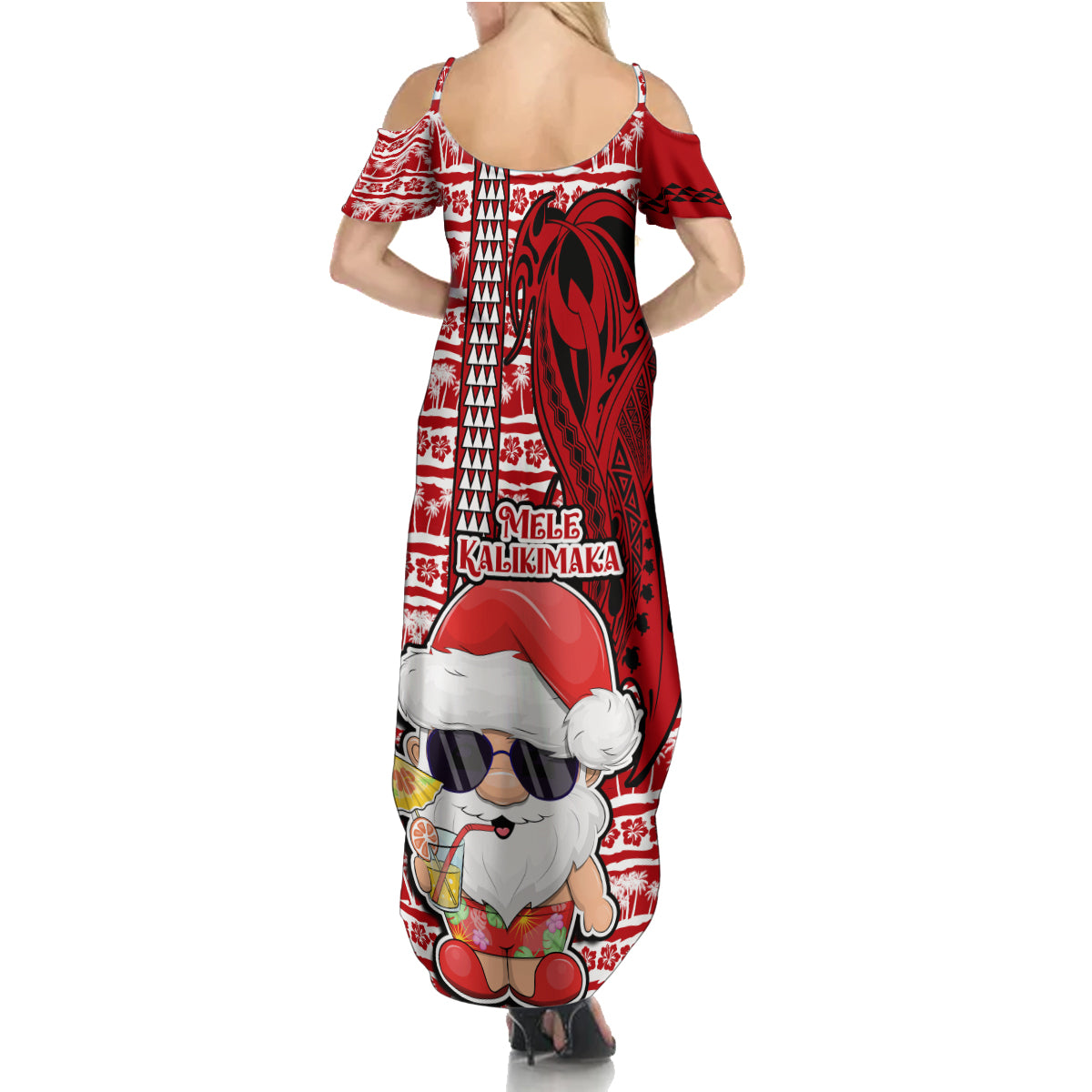 Mele Kalikimaka Hawaii Christmas Family Matching Summer Maxi Dress and Hawaiian Shirt Santa Claus Kakau Tribal Mix Polynesia Tattoo LT03 - Polynesian Pride