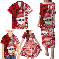 Custom Mele Kalikimaka Hawaii Christmas Family Matching Puletasi Dress and Hawaiian Shirt Santa Claus Kakau Tribal Mix Polynesia Tattoo LT03 - Polynesian Pride