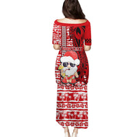 Custom Mele Kalikimaka Hawaii Christmas Family Matching Puletasi Dress and Hawaiian Shirt Santa Claus Kakau Tribal Mix Polynesia Tattoo LT03 - Polynesian Pride