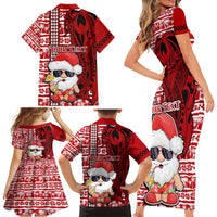 Custom Mele Kalikimaka Hawaii Christmas Family Matching Short Sleeve Bodycon Dress and Hawaiian Shirt Santa Claus Kakau Tribal Mix Polynesia Tattoo LT03 - Polynesian Pride