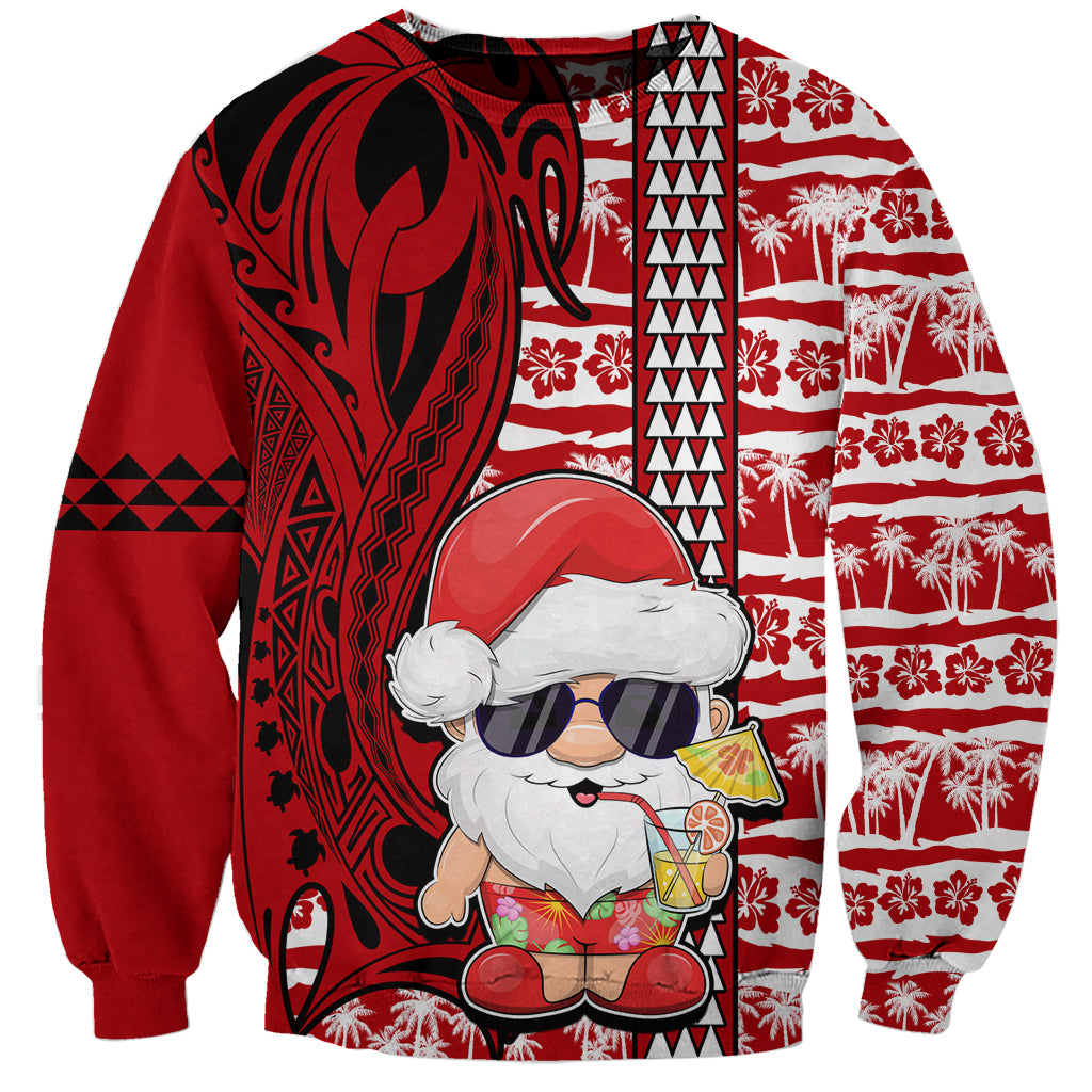 Custom Mele Kalikimaka Hawaii Christmas Sweatshirt Santa Claus Kakau Tribal Mix Polynesia Tattoo LT03 Unisex Red - Polynesian Pride