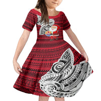 French Polynesia Christmas Family Matching Off Shoulder Maxi Dress and Hawaiian Shirt Santa Hold Seal with Polynesian Tribal Tattoo LT03 Daughter's Dress Red - Polynesian Pride