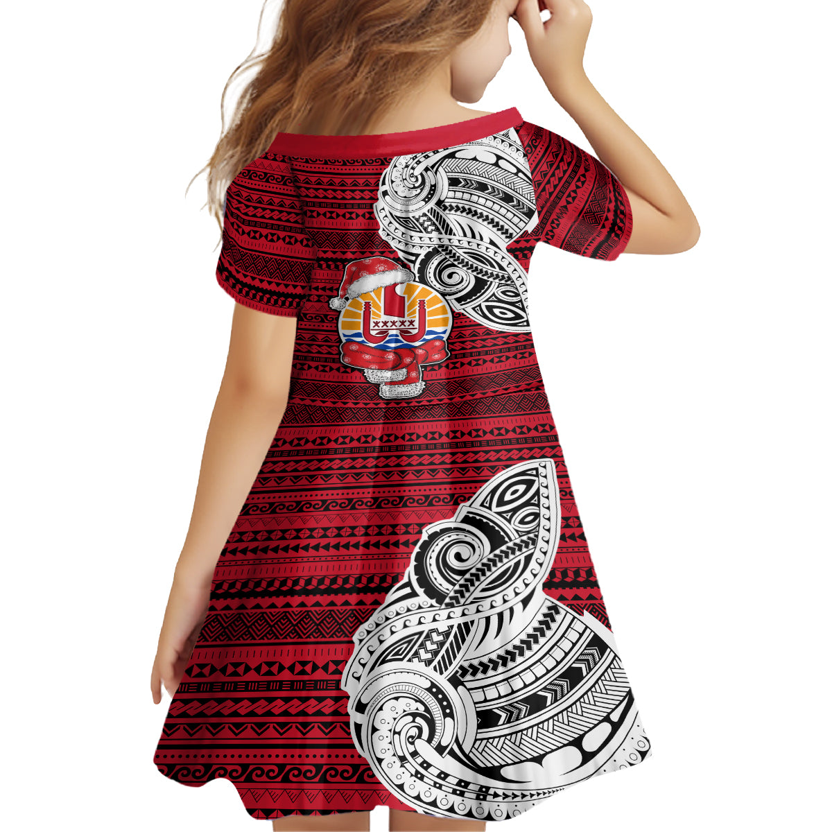 French Polynesia Christmas Family Matching Off Shoulder Maxi Dress and Hawaiian Shirt Santa Hold Seal with Polynesian Tribal Tattoo LT03 - Polynesian Pride