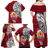 French Polynesia Christmas Family Matching Off Shoulder Maxi Dress and Hawaiian Shirt Santa Hold Seal with Polynesian Tribal Tattoo LT03 - Polynesian Pride