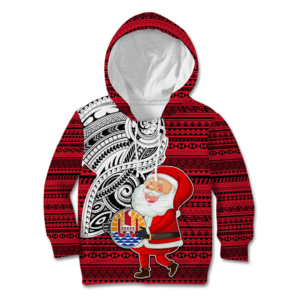 French Polynesia Christmas Kid Hoodie Santa Hold Seal with Polynesian Tribal Tattoo LT03 Red - Polynesian Pride