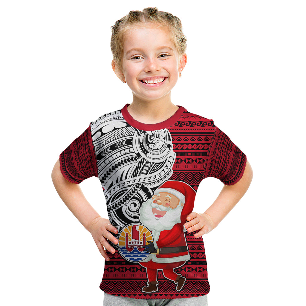 French Polynesia Christmas Kid T Shirt Santa Hold Seal with Polynesian Tribal Tattoo LT03 Red - Polynesian Pride