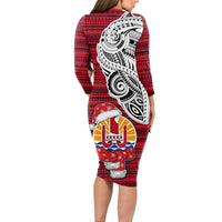 French Polynesia Christmas Long Sleeve Bodycon Dress Santa Hold Seal with Polynesian Tribal Tattoo LT03 - Polynesian Pride