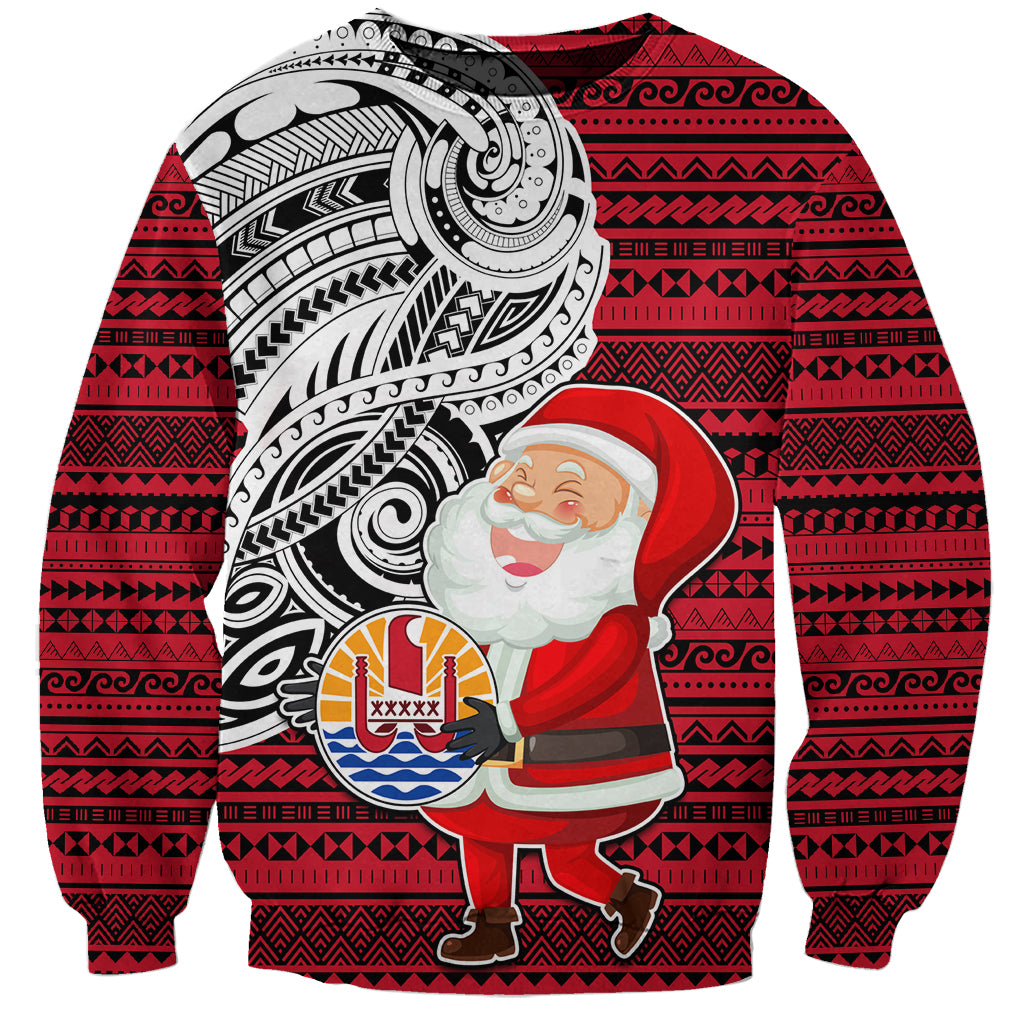 French Polynesia Christmas Sweatshirt Santa Hold Seal with Polynesian Tribal Tattoo LT03 Unisex Red - Polynesian Pride