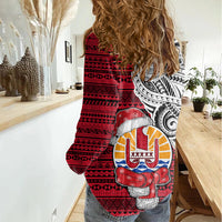 French Polynesia Christmas Women Casual Shirt Santa Hold Seal with Polynesian Tribal Tattoo LT03 - Polynesian Pride