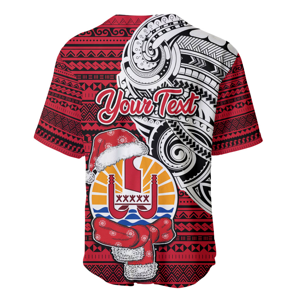 Custom French Polynesia Christmas Baseball Jersey Santa Hold Seal with Polynesian Tribal Tattoo LT03 - Polynesian Pride