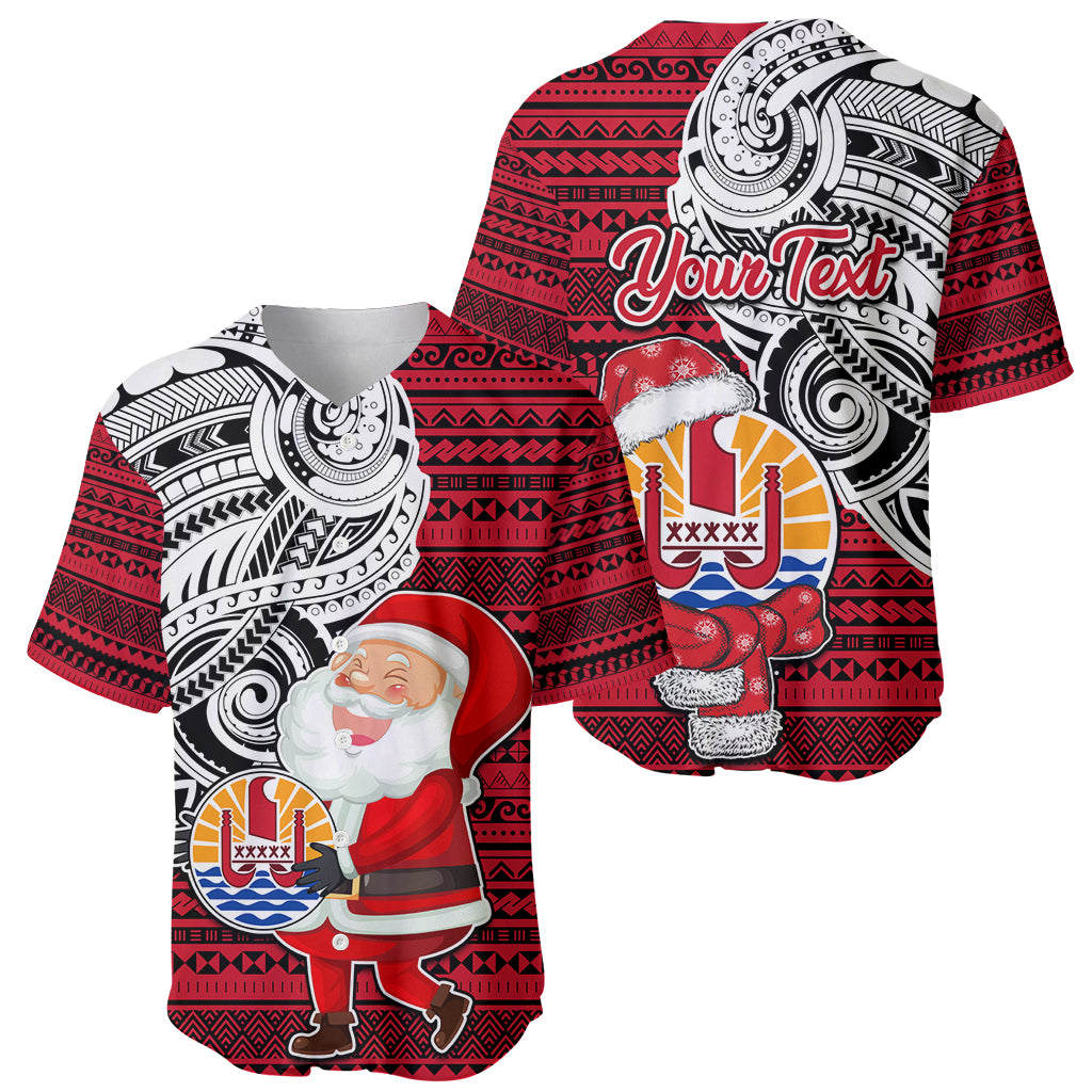 Custom French Polynesia Christmas Baseball Jersey Santa Hold Seal with Polynesian Tribal Tattoo LT03 - Polynesian Pride