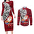 Custom French Polynesia Christmas Couples Matching Long Sleeve Bodycon Dress and Long Sleeve Button Shirt Santa Hold Seal with Polynesian Tribal Tattoo LT03 Red - Polynesian Pride