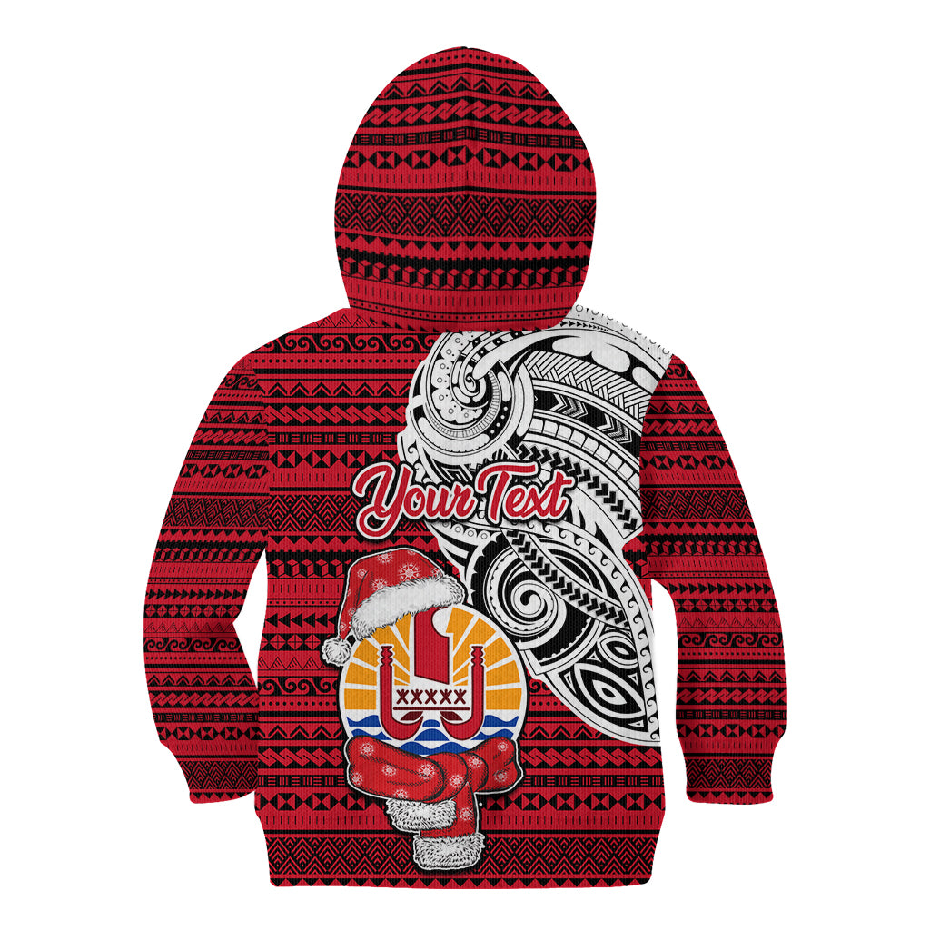 Custom French Polynesia Christmas Kid Hoodie Santa Hold Seal with Polynesian Tribal Tattoo LT03 - Polynesian Pride