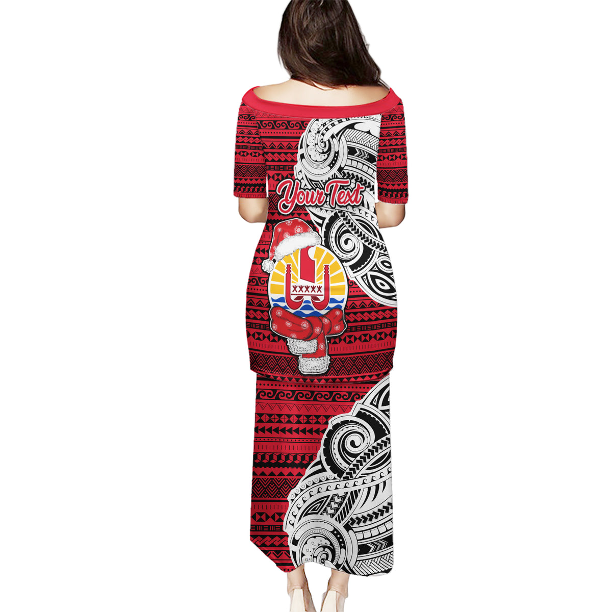 Custom French Polynesia Christmas Puletasi Santa Hold Seal with Polynesian Tribal Tattoo LT03 - Polynesian Pride