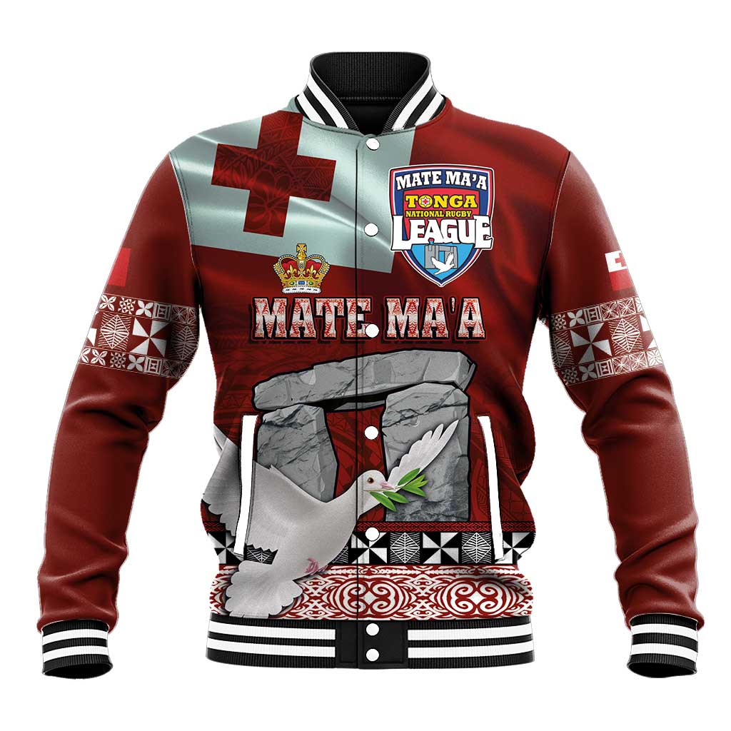 Mate Ma'a Tonga Baseball Jacket Haamonga a Maui and White Dove - Tongan Kupesi Ngatu LT03 Unisex Red - Polynesian Pride