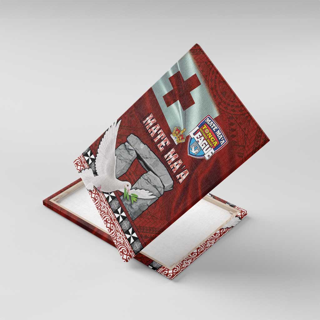 Mate Ma'a Tonga Canvas Wall Art Haamonga a Maui and White Dove - Tongan Kupesi Ngatu LT03 With Frame Red - Polynesian Pride
