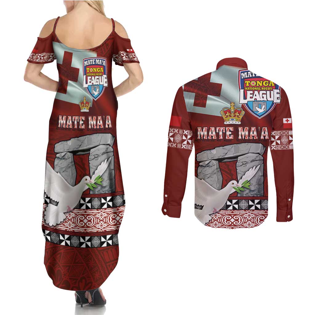 Mate Ma'a Tonga Couples Matching Summer Maxi Dress and Long Sleeve Button Shirt Haʻamonga ʻa Maui and White Dove - Tongan Kupesi Ngatu