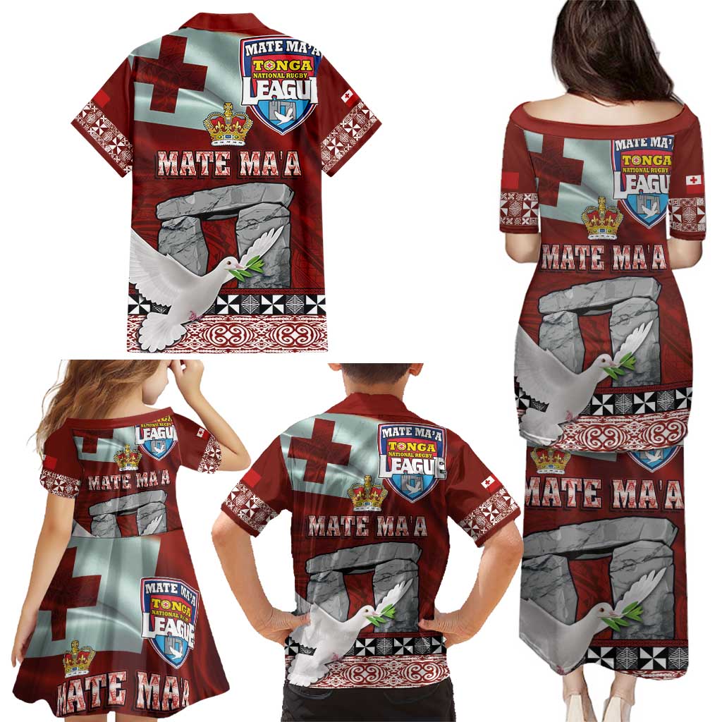 Mate Ma'a Tonga Family Matching Puletasi and Hawaiian Shirt Haʻamonga ʻa Maui and White Dove - Tongan Kupesi Ngatu