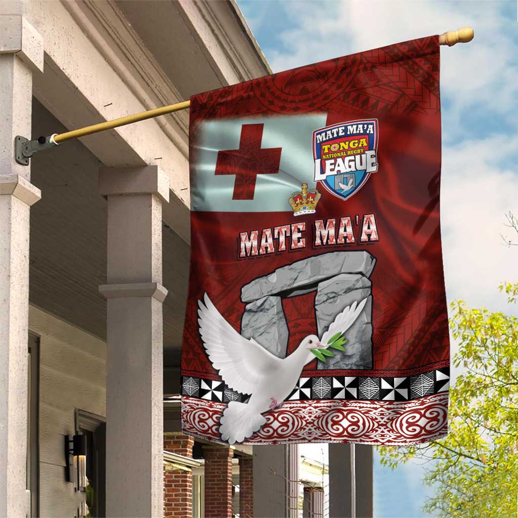 Mate Ma'a Tonga Garden Flag Haamonga a Maui and White Dove - Tongan Kupesi Ngatu LT03 House Flag Red - Polynesian Pride