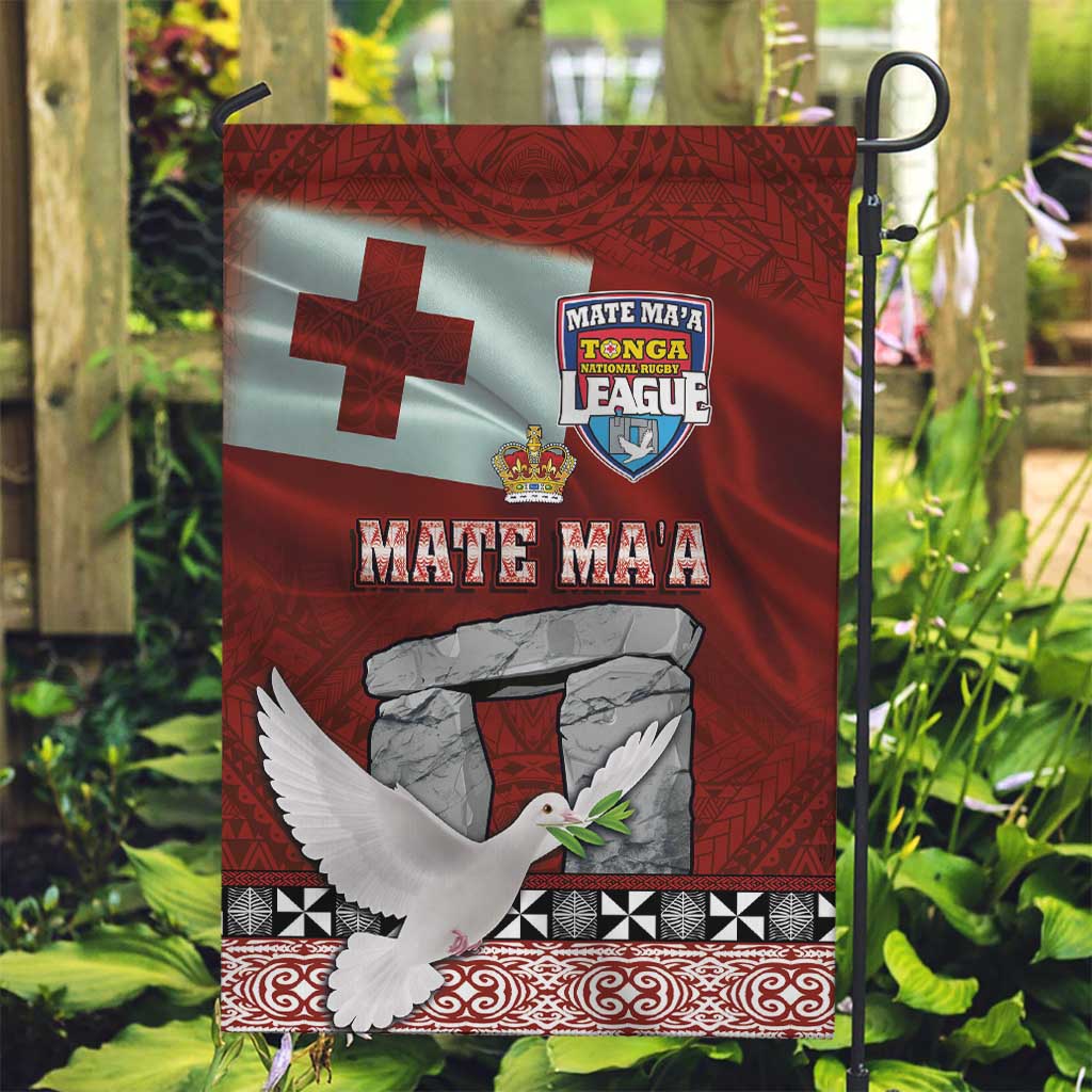 Mate Ma'a Tonga Garden Flag Haamonga a Maui and White Dove - Tongan Kupesi Ngatu LT03 Garden Flag Red - Polynesian Pride