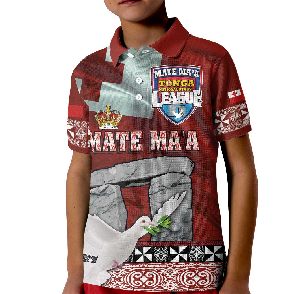 Mate Ma'a Tonga Kid Polo Shirt Haʻamonga ʻa Maui and White Dove - Tongan Kupesi Ngatu