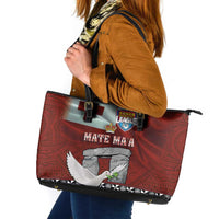 Mate Ma'a Tonga Leather Tote Bag Haamonga a Maui and White Dove - Tongan Kupesi Ngatu LT03 Red - Polynesian Pride
