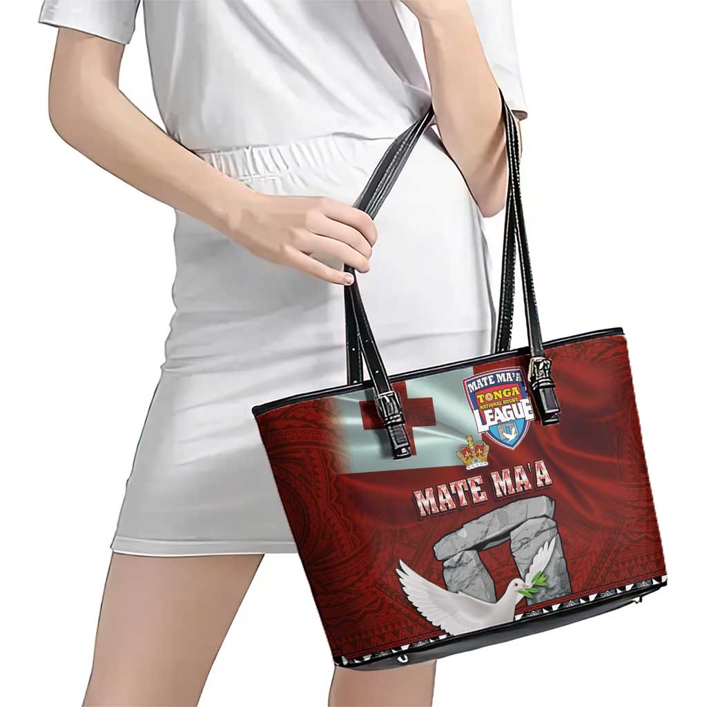Mate Ma'a Tonga Leather Tote Bag Haamonga a Maui and White Dove - Tongan Kupesi Ngatu LT03 - Polynesian Pride