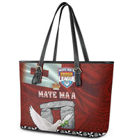 Mate Ma'a Tonga Leather Tote Bag Haamonga a Maui and White Dove - Tongan Kupesi Ngatu LT03 - Polynesian Pride
