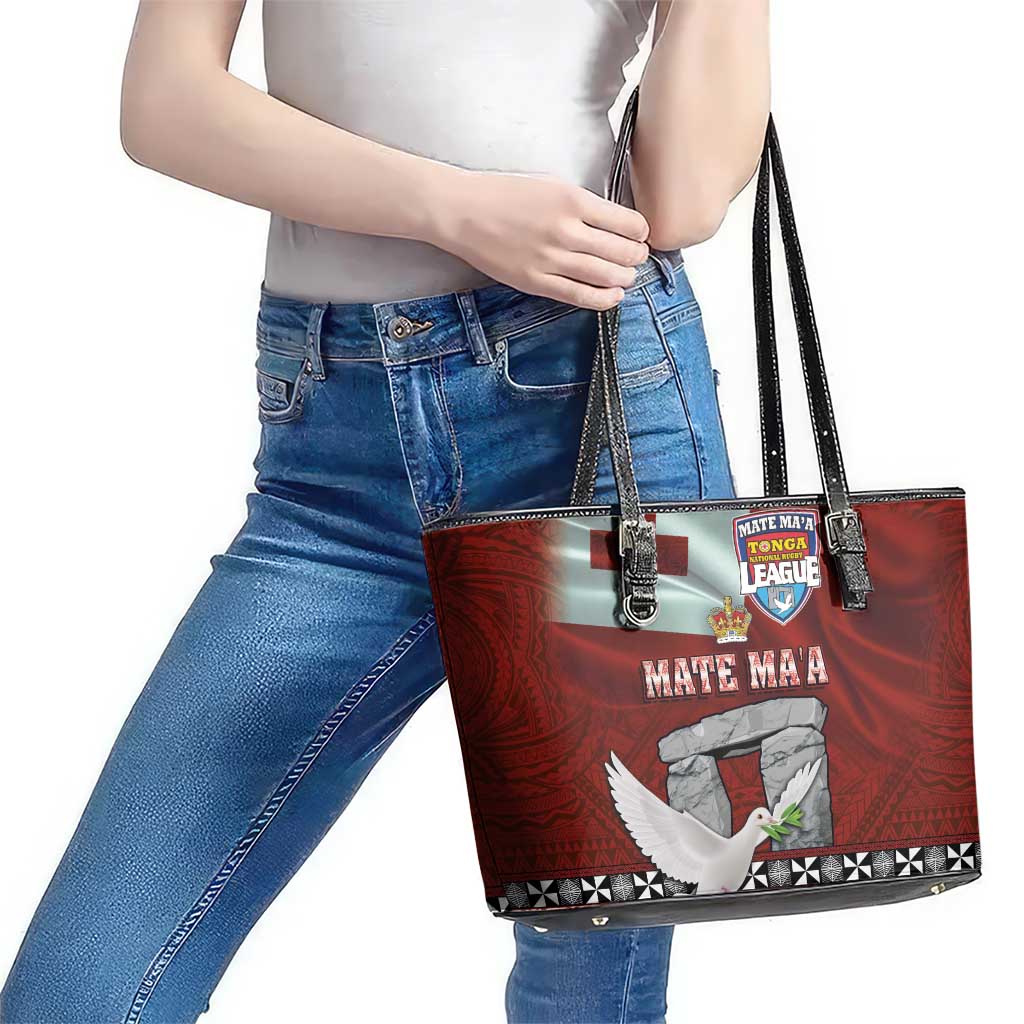 Mate Ma'a Tonga Leather Tote Bag Haamonga a Maui and White Dove - Tongan Kupesi Ngatu LT03 - Polynesian Pride