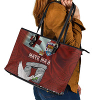 Mate Ma'a Tonga Leather Tote Bag Haamonga a Maui and White Dove - Tongan Kupesi Ngatu LT03 - Polynesian Pride