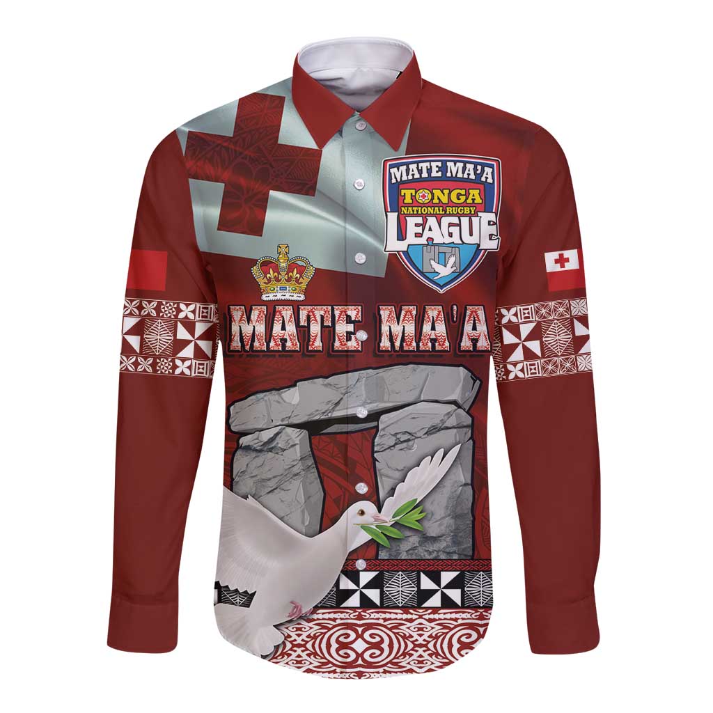 Mate Ma'a Tonga Long Sleeve Button Shirt Haʻamonga ʻa Maui and White Dove - Tongan Kupesi Ngatu