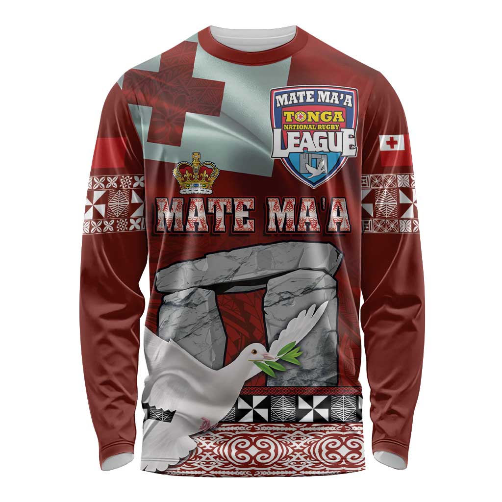 Mate Ma'a Tonga Long Sleeve Shirt Haʻamonga ʻa Maui and White Dove - Tongan Kupesi Ngatu