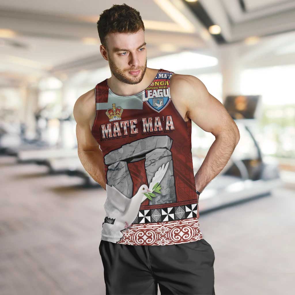Mate Ma'a Tonga Men Tank Top Haamonga a Maui and White Dove - Tongan Kupesi Ngatu LT03 Red - Polynesian Pride