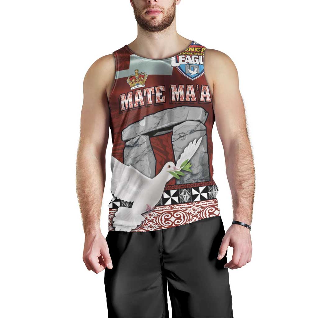 Mate Ma'a Tonga Men Tank Top Haamonga a Maui and White Dove - Tongan Kupesi Ngatu LT03 - Polynesian Pride