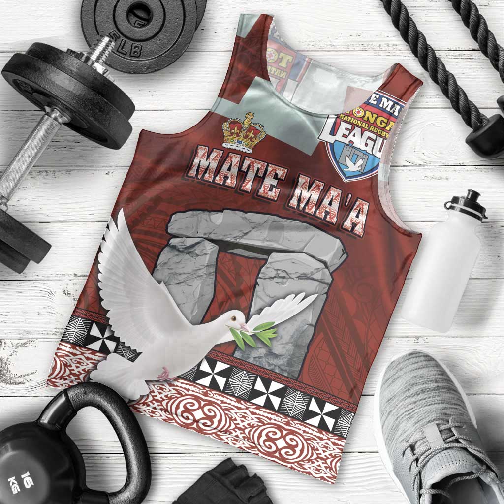 Mate Ma'a Tonga Men Tank Top Haamonga a Maui and White Dove - Tongan Kupesi Ngatu LT03 - Polynesian Pride